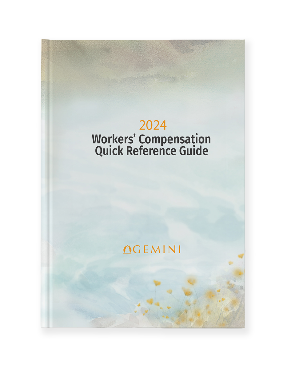 Gemini Legal's Workers' Compensation Quick Reference Guide. This law book is a great resource for workers' compensation attorneys and paralegals to reference the most notable cases, and is updated yearly. A digital version of this law book is available via subscription and is updated monthly. 